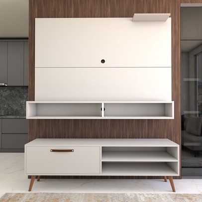 Rack com Painel para TV Até 50 Polegadas Carter 2 Portas Branco - Panorama Móveis