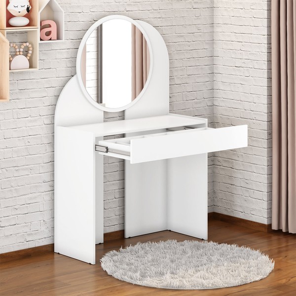 Penteadeira Camarim Wish 1 Gaveta com Espelho Branco - Móveis Bechara