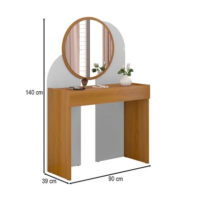 Penteadeira Camarim Wish 1 Gaveta com Espelho Branco/Naturalle - Móveis Bechara