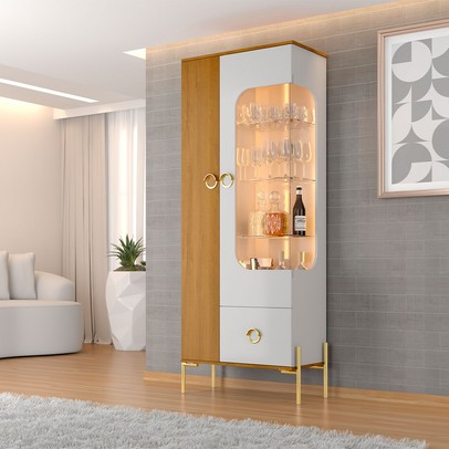 Cristaleira Stella 2 Portas 1 Gaveta com Vidro Off White/Naturalle - Móveis Bechara