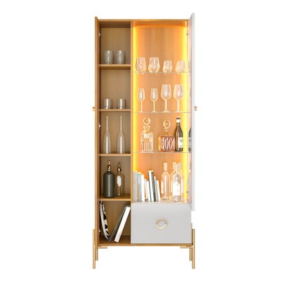 Cristaleira Stella 2 Portas 1 Gaveta com Vidro Off White/Naturalle - Móveis Bechara