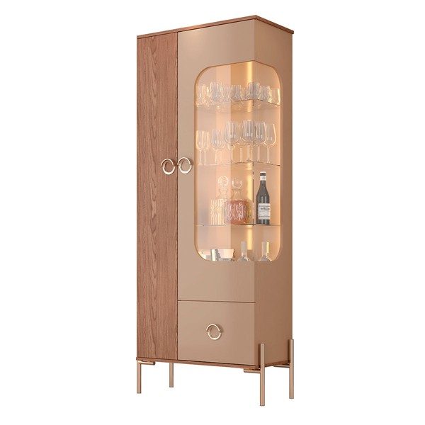 Cristaleira Stella 2 Portas 1 Gaveta com Vidro Fendi/Freijó - Móveis Bechara