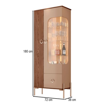 Cristaleira Stella 2 Portas 1 Gaveta com Vidro Fendi/Carvalho - Móveis Bechara