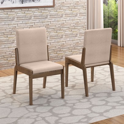 Cadeiras Kit 2 Cadeiras Sinfonia  Carvalho/Linho Creme - Móveis Bechara