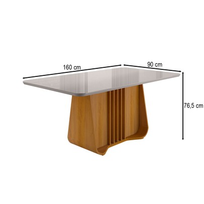 Mesa de Madeira Harpa 160 Cm com Vidro Naturalle/Off White - Móveis Bechara