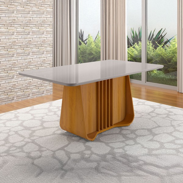 Mesa de Madeira Harpa 160 Cm com Vidro Naturalle/Off White - Móveis Bechara