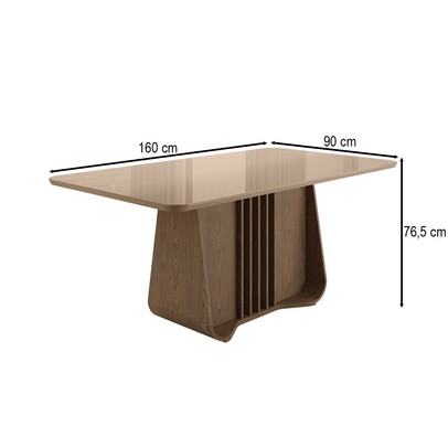 Mesa de Madeira Harpa 160 Cm com Vidro Carvalho/Fendi - Móveis Bechara