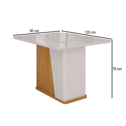 Mesa de Madeira Harmonia 120 Cm com Vidro Naturalle/Off White - Móveis Bechara