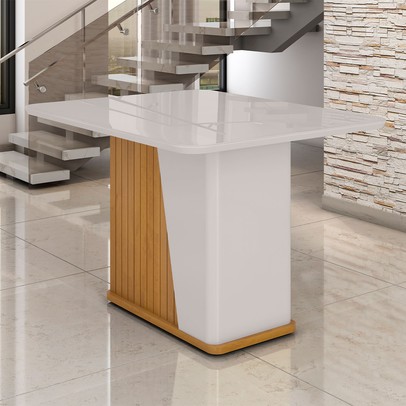 Mesa de Madeira Harmonia 120 Cm com Vidro Naturalle/Off White - Móveis Bechara