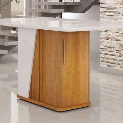 Mesa de Madeira Harmonia 120 Cm com Vidro Naturalle/Off White - Móveis Bechara