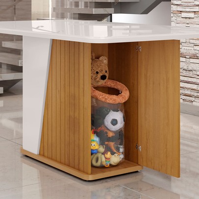 Mesa de Madeira Harmonia 120 Cm com Vidro Naturalle/Off White - Móveis Bechara