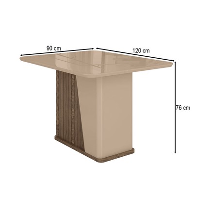 Mesa de Madeira Harmonia 120 Cm com Vidro Carvalho/Fendi - Móveis Bechara