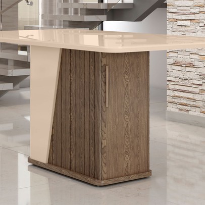 Mesa de Madeira Harmonia 120 Cm com Vidro Carvalho/Fendi - Móveis Bechara