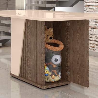 Mesa de Madeira Harmonia 120 Cm com Vidro Carvalho/Fendi - Móveis Bechara