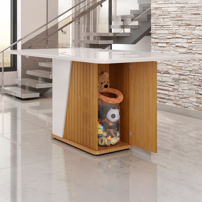 Mesa de Madeira Harmonia 160 Cm com Vidro Naturalle/Off White - Móveis Bechara