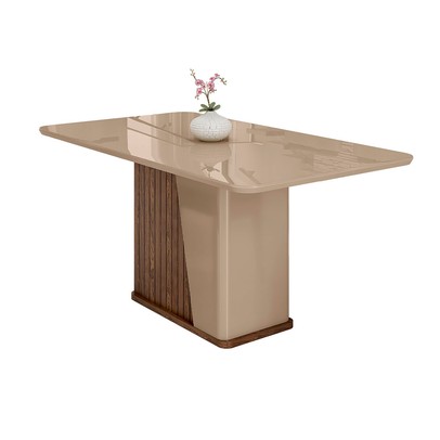 Mesa de Madeira Harmonia 160 Cm com Vidro Carvalho/Fendi - Móveis Bechara