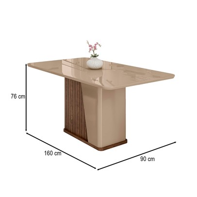Mesa de Madeira Harmonia 160 Cm com Vidro Carvalho/Fendi - Móveis Bechara