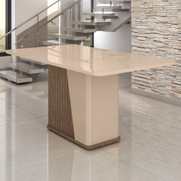 Mesa de Madeira Harmonia 160 Cm com Vidro Carvalho/Fendi - Móveis Bechara