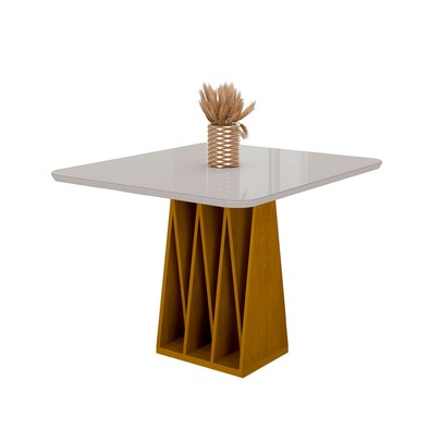 Mesa de Madeira Orquestra 90 Cm com Vidro Naturalle/Off White - Móveis Bechara
