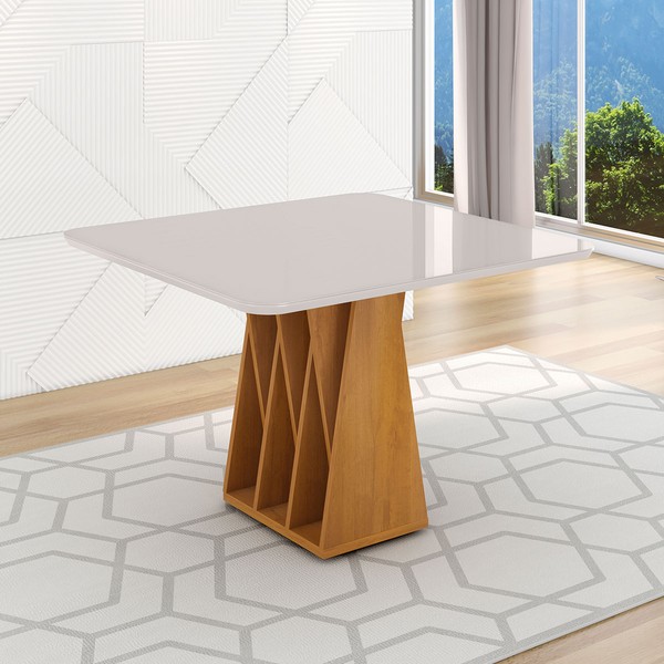 Mesa de Madeira Orquestra 90 Cm com Vidro Naturalle/Off White - Móveis Bechara