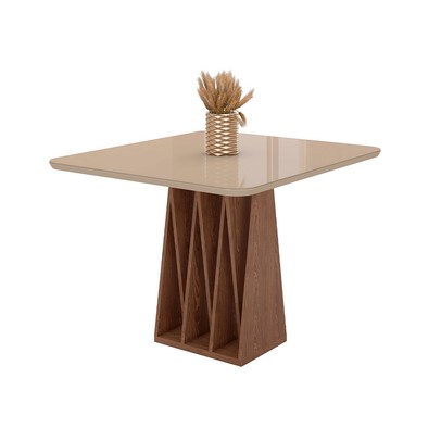Mesa de Madeira Orquestra 90 Cm com Vidro Carvalho/Fendi - Móveis Bechara