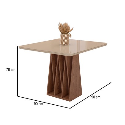 Mesa de Madeira Orquestra 90 Cm com Vidro Carvalho/Fendi - Móveis Bechara