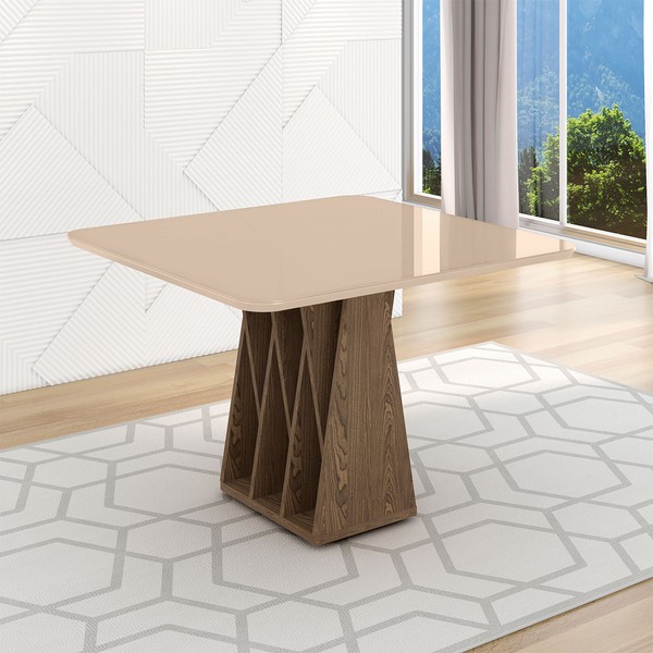 Mesa de Madeira Orquestra 90 Cm com Vidro Carvalho/Fendi - Móveis Bechara