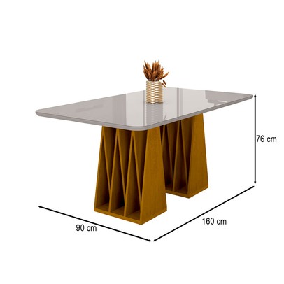 Mesa de Madeira Orquestra 160 Cm com Vidro Naturalle/Off White - Móveis Bechara