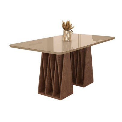 Mesa de Madeira Orquestra 160 Cm com Vidro Carvalho/Fendi - Móveis Bechara