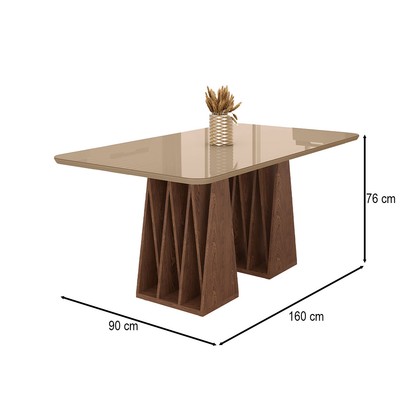 Mesa de Madeira Orquestra 160 Cm com Vidro Carvalho/Fendi - Móveis Bechara