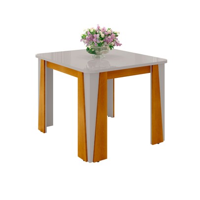 Mesa de Madeira Opera 90 Cm com Vidro Naturalle/Off White - Móveis Bechara