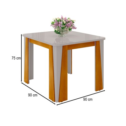 Mesa de Madeira Opera 90 Cm com Vidro Naturalle/Off White - Móveis Bechara