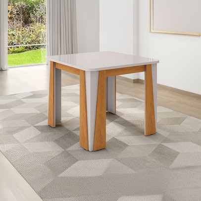 Mesa de Madeira Opera 90 Cm com Vidro Naturalle/Off White - Móveis Bechara