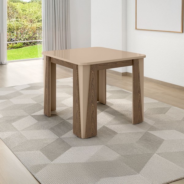 Mesa de Madeira Opera 90 Cm com Vidro Carvalho/Fendi - Móveis Bechara