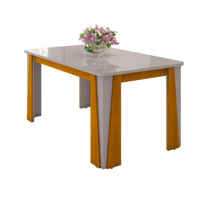 Mesa de Madeira Opera 160 Cm com Vidro Naturalle/Off White - Móveis Bechara