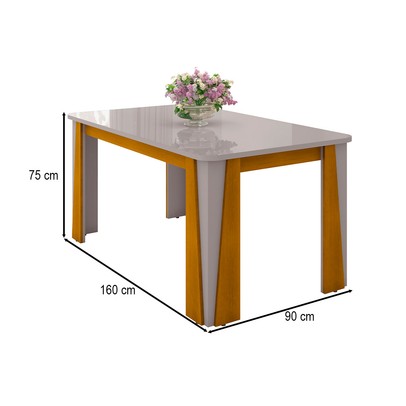 Mesa de Madeira Opera 160 Cm com Vidro Naturalle/Off White - Móveis Bechara