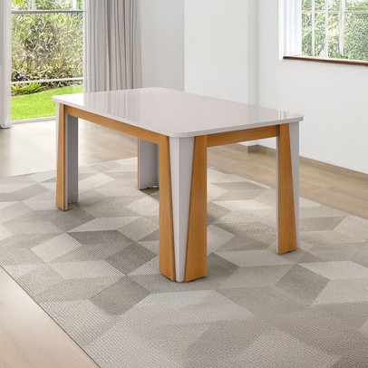 Mesa de Madeira Opera 160 Cm com Vidro Naturalle/Off White - Móveis Bechara