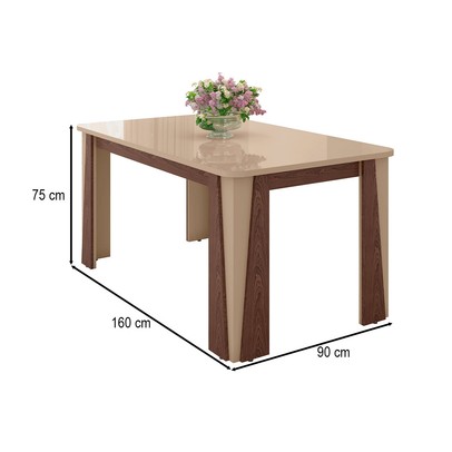 Mesa de Madeira Opera 160 Cm com Vidro Carvalho/Fendi - Móveis Bechara