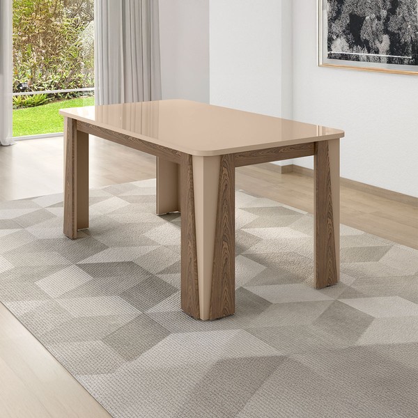 Mesa de Madeira Opera 160 Cm com Vidro Carvalho/Fendi - Móveis Bechara