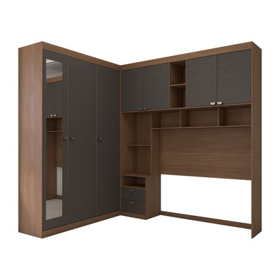 Guarda-Roupa Casal Modulado Fortaleza 7 Portas 4 Gavetas com Espelho Jatoba/Grafite - Panorama Móveis