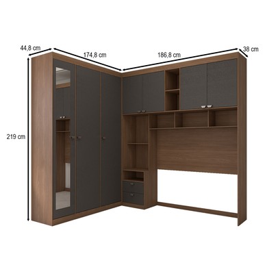 Guarda-Roupa Casal Modulado Fortaleza 7 Portas 4 Gavetas com Espelho Jatoba/Grafite - Panorama Móveis