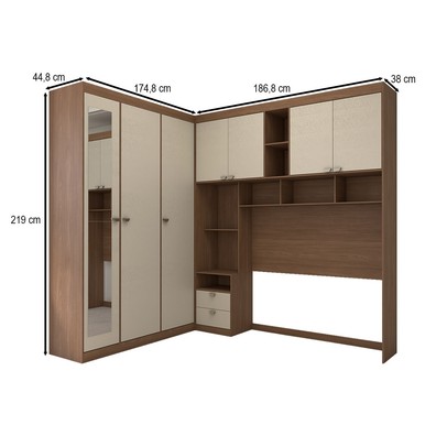 Guarda-Roupa Casal Modulado Fortaleza 7 Portas 4 Gavetas com Espelho Jatoba/Areia - Panorama Móveis