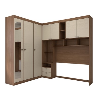 Guarda-Roupa Casal Modulado Fortaleza 7 Portas 4 Gavetas com Espelho Jatoba/Areia - Panorama Móveis