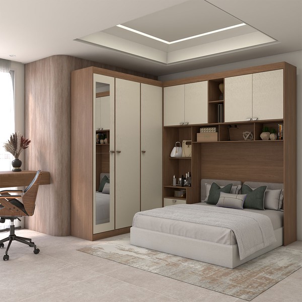 Guarda-Roupa Casal Modulado Fortaleza 7 Portas 4 Gavetas com Espelho Jatoba/Areia - Panorama Móveis