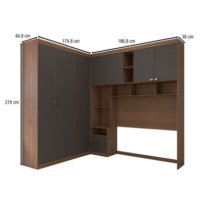 Guarda-Roupa Casal Modulado Fortaleza 7 Portas 4 Gavetas Jatoba/Grafite - Panorama Móveis