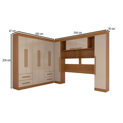 Guarda-Roupa Casal Modulado Madrid 10 Portas 4 Gavetas Cinamomo/Off White - Panorama Móveis