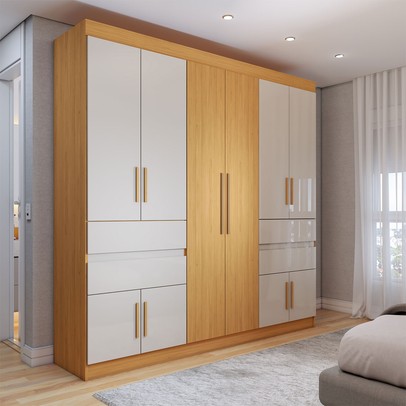 Guarda-Roupa Casal Triano 10 Portas 4 Gavetas Cinamon/Off-White - Panorama Móveis