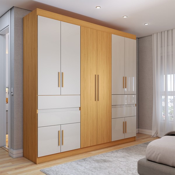 Guarda-Roupa Casal Triano 10 Portas 4 Gavetas Cinamon/Off-White - Panorama Móveis