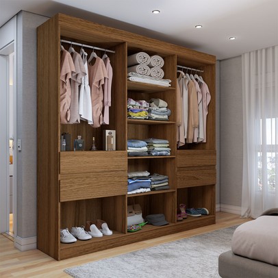 Guarda-Roupa Casal Triano 10 Portas 4 Gavetas Amêndola Touch - Panorama Móveis