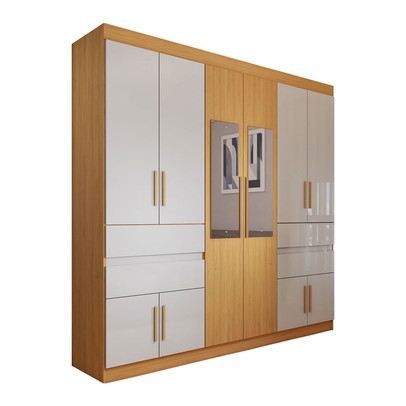 Guarda-Roupa Casal Triano 10 Portas 4 Gavetas com Espelho Cinamon/Off White - Panorama Móveis